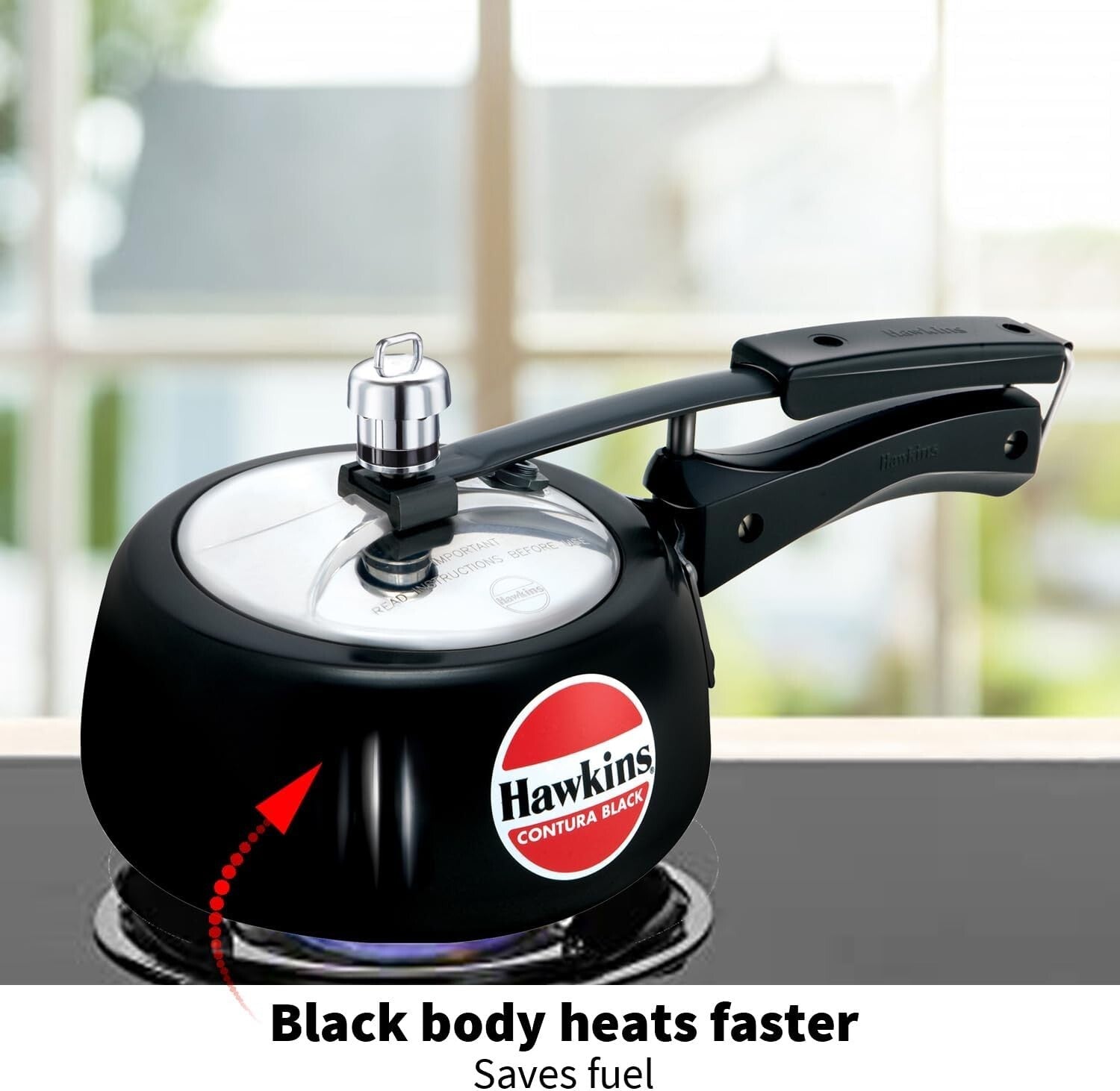Hawkins Contura Pressure Cooker, 1.5 Litre Capacity, Black  Free Shipping